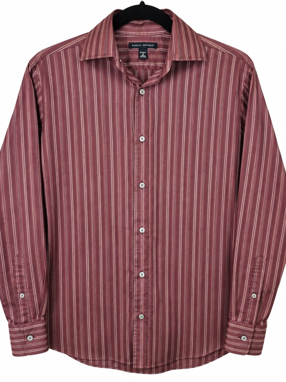 Banana Republic Men’s S 14-14.5 Burgundy Striped 100% Cotton Dress Shirt